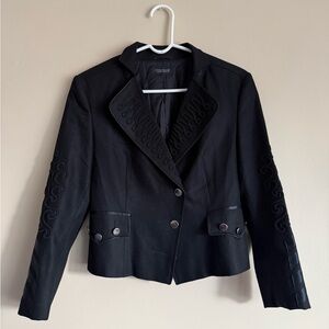 Strenesse Gabriele Strehle Germany Black Wool Cashmere embroidered jacket size 6